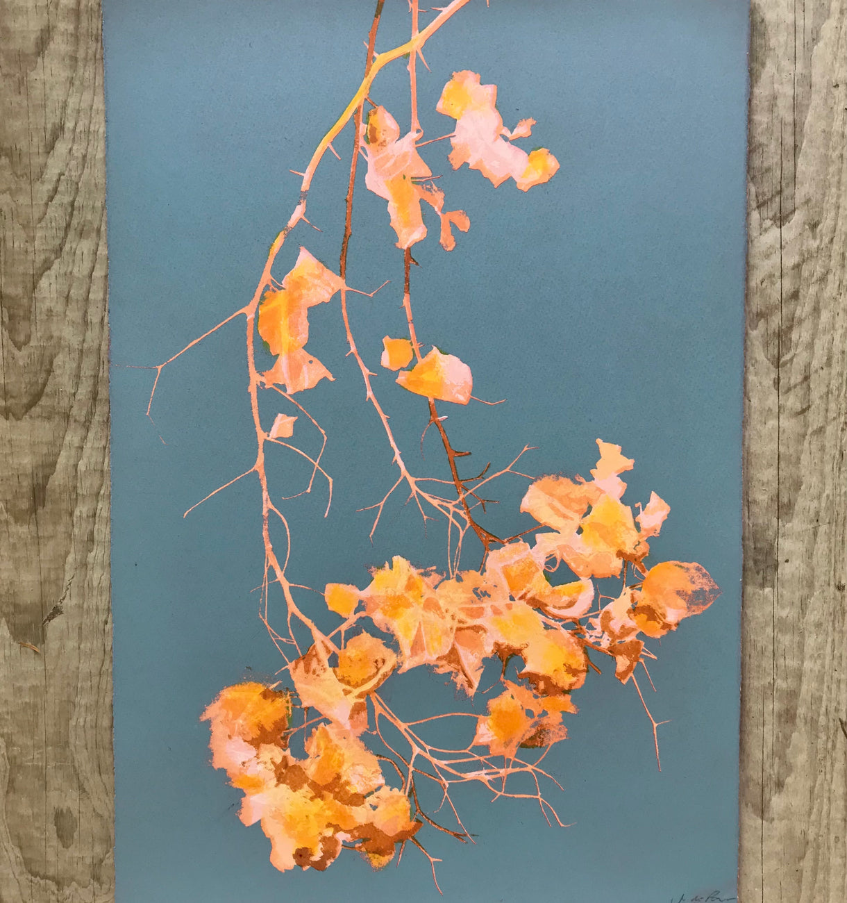 Bougainvillea Print in Stormy Blue/Yellow