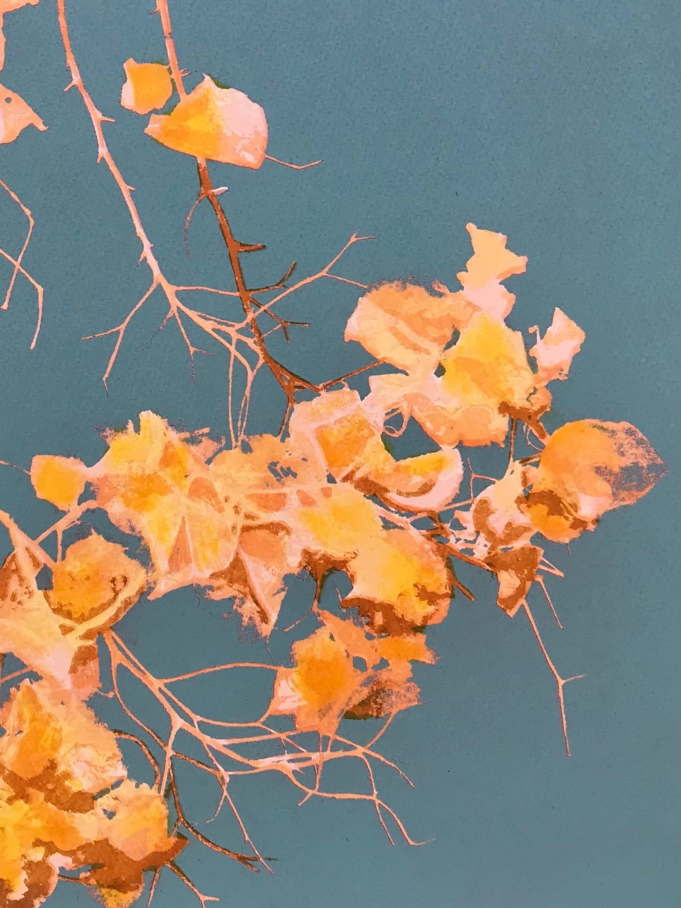 Bougainvillea Print in Stormy Blue/Yellow