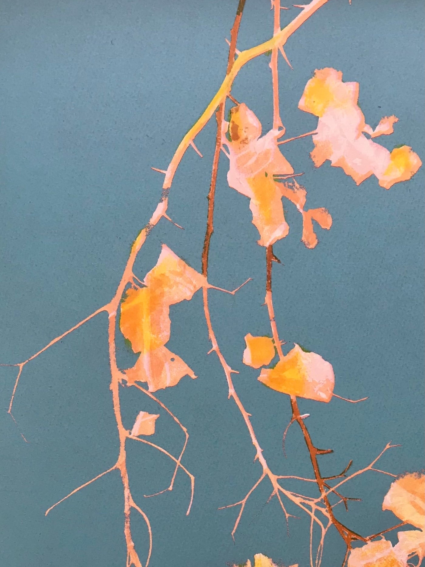 Bougainvillea Print in Stormy Blue/Yellow