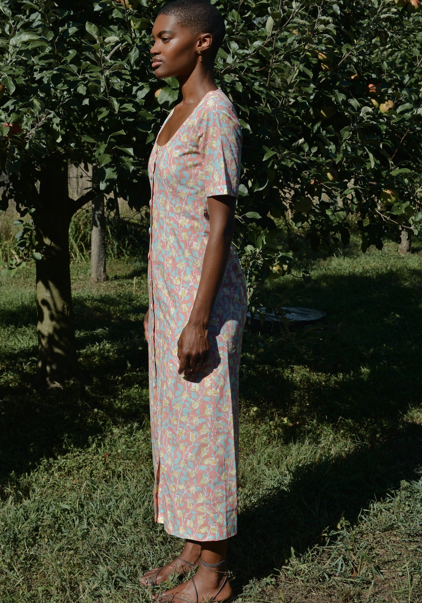 Mod Midi Dress in Coral Bougainvillea
