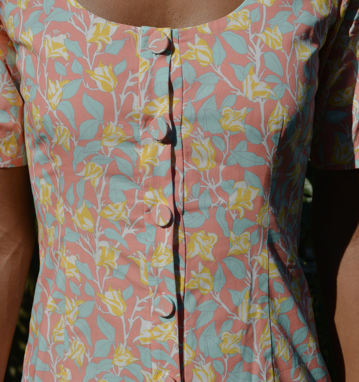 Mod Midi Dress in Coral Bougainvillea
