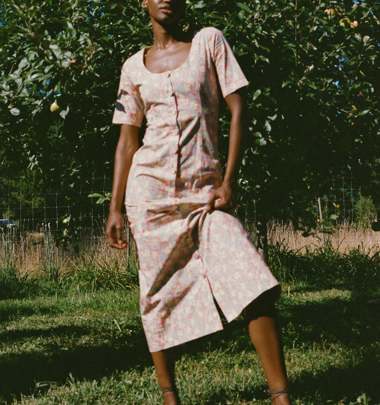 Mod Midi Dress in Coral Bougainvillea