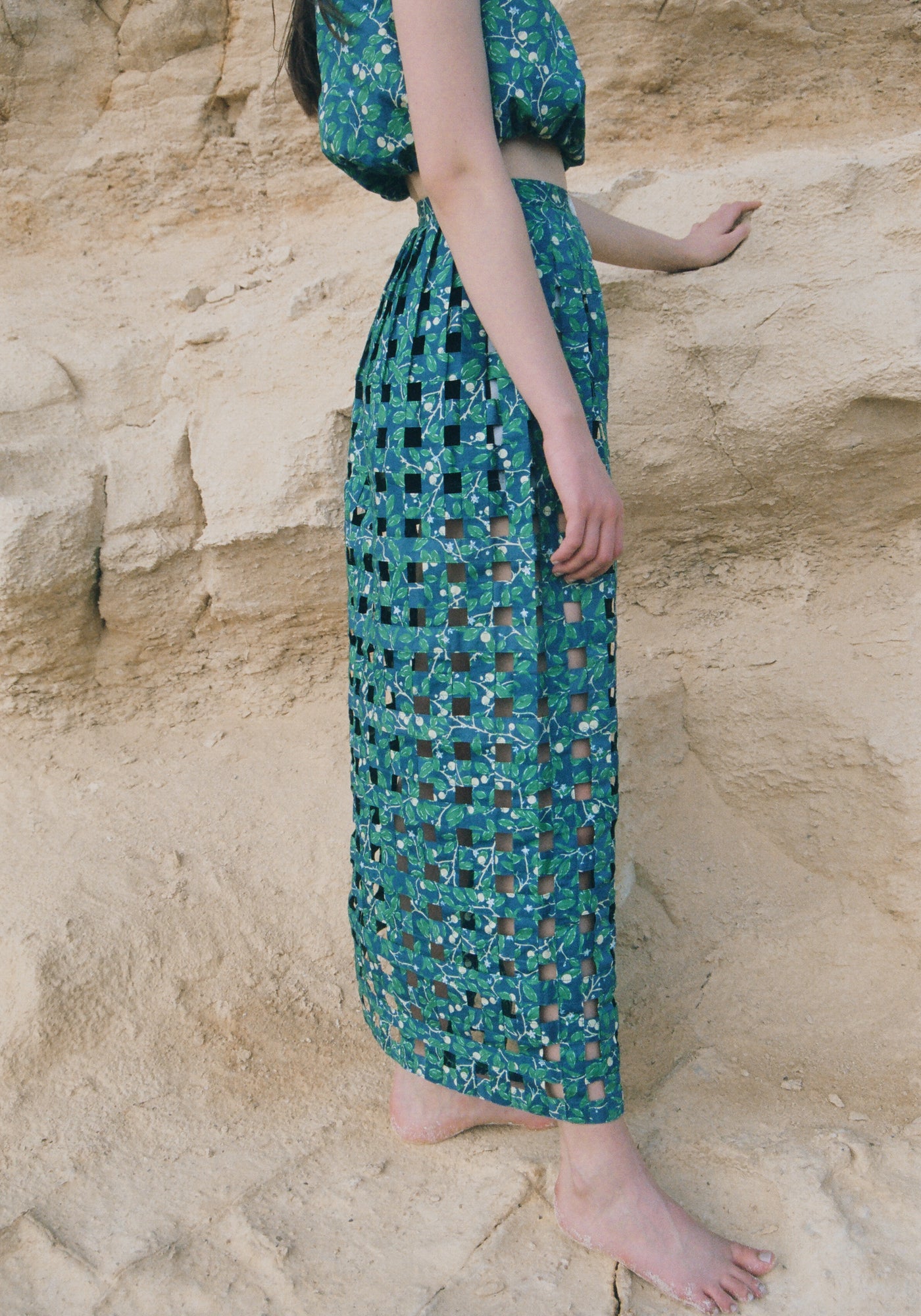 Basket Skirt in Dark Blue Limes