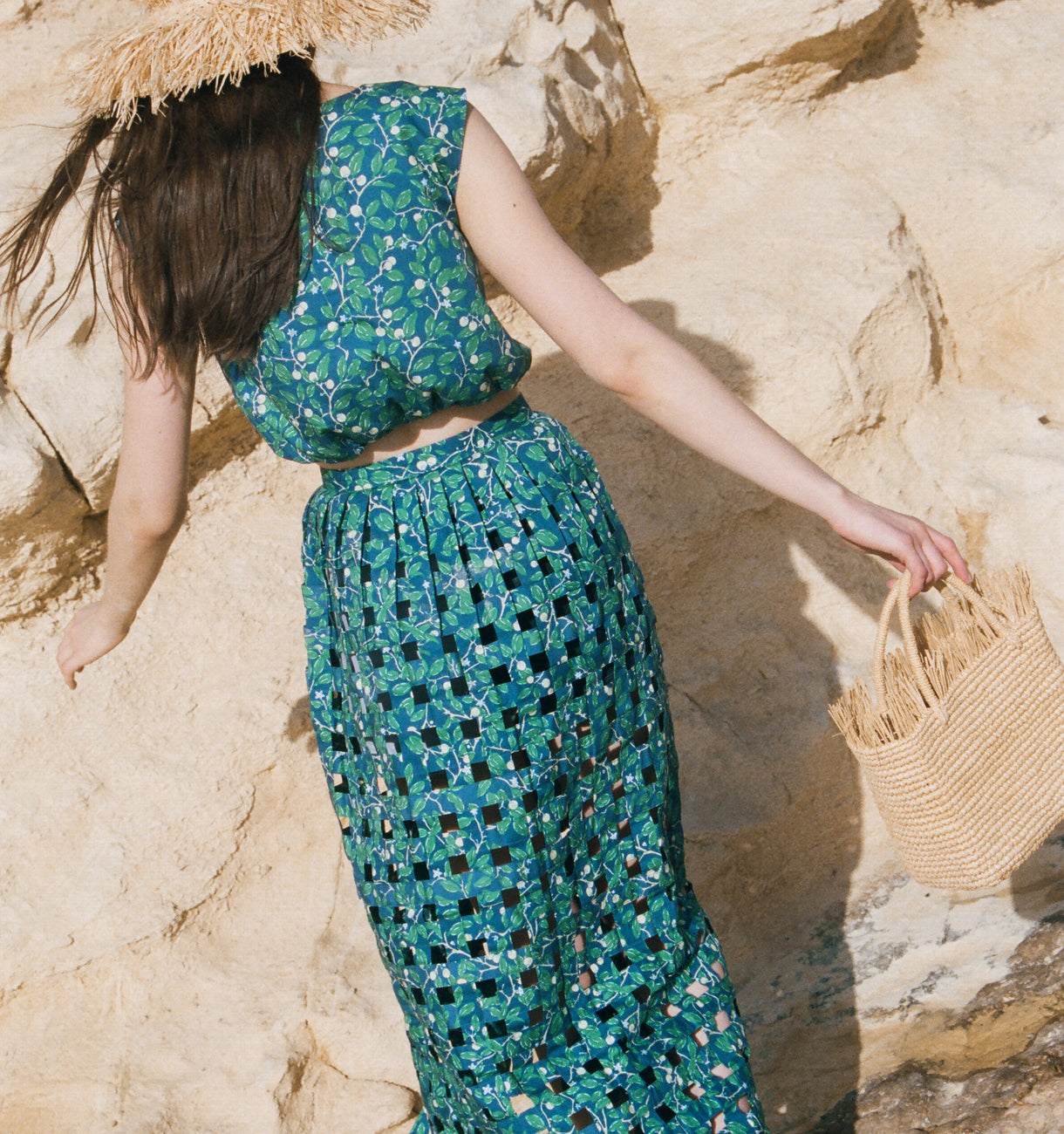 Basket Skirt in Dark Blue Limes