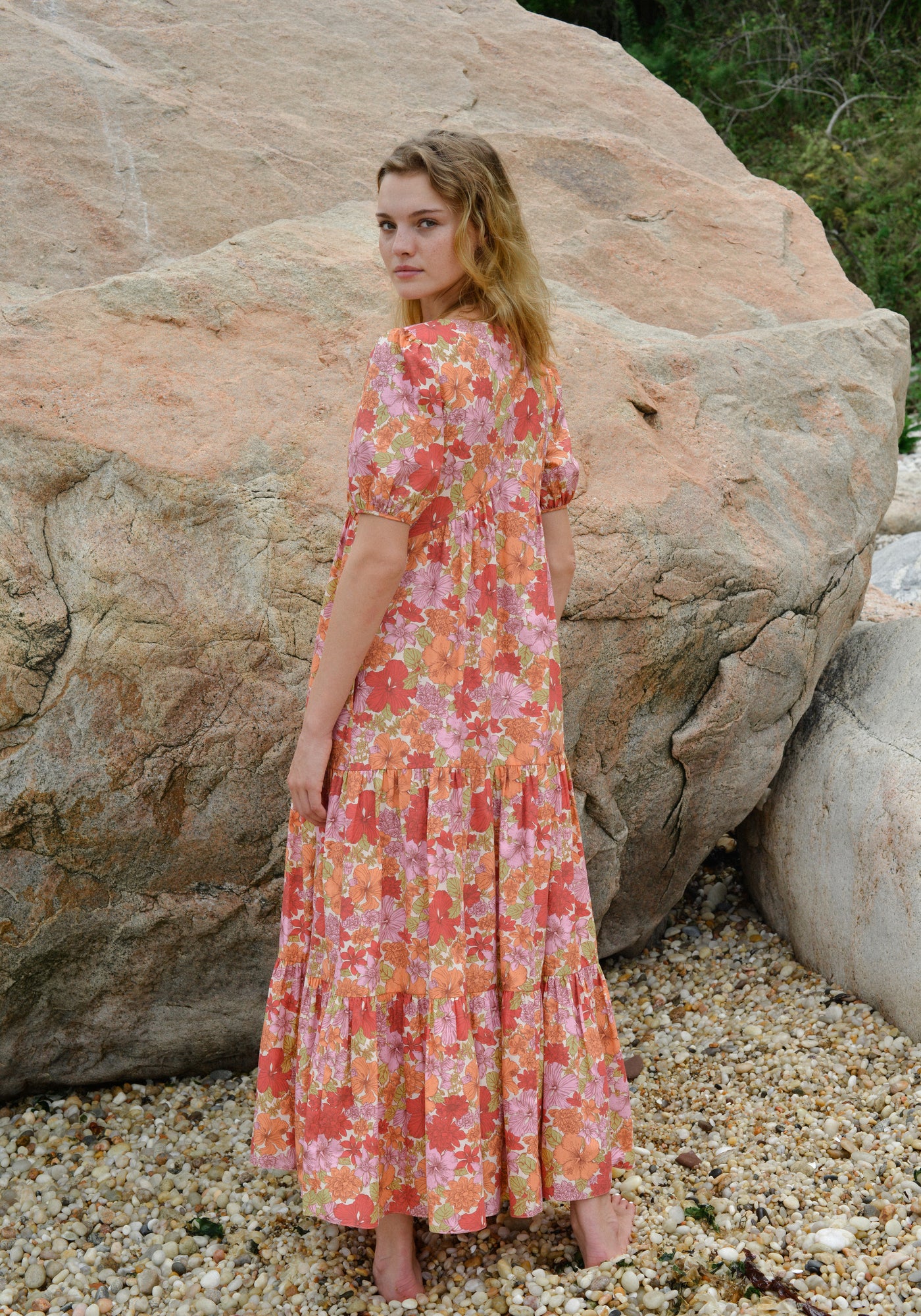 VNeck Dress in Warm Hibiscus