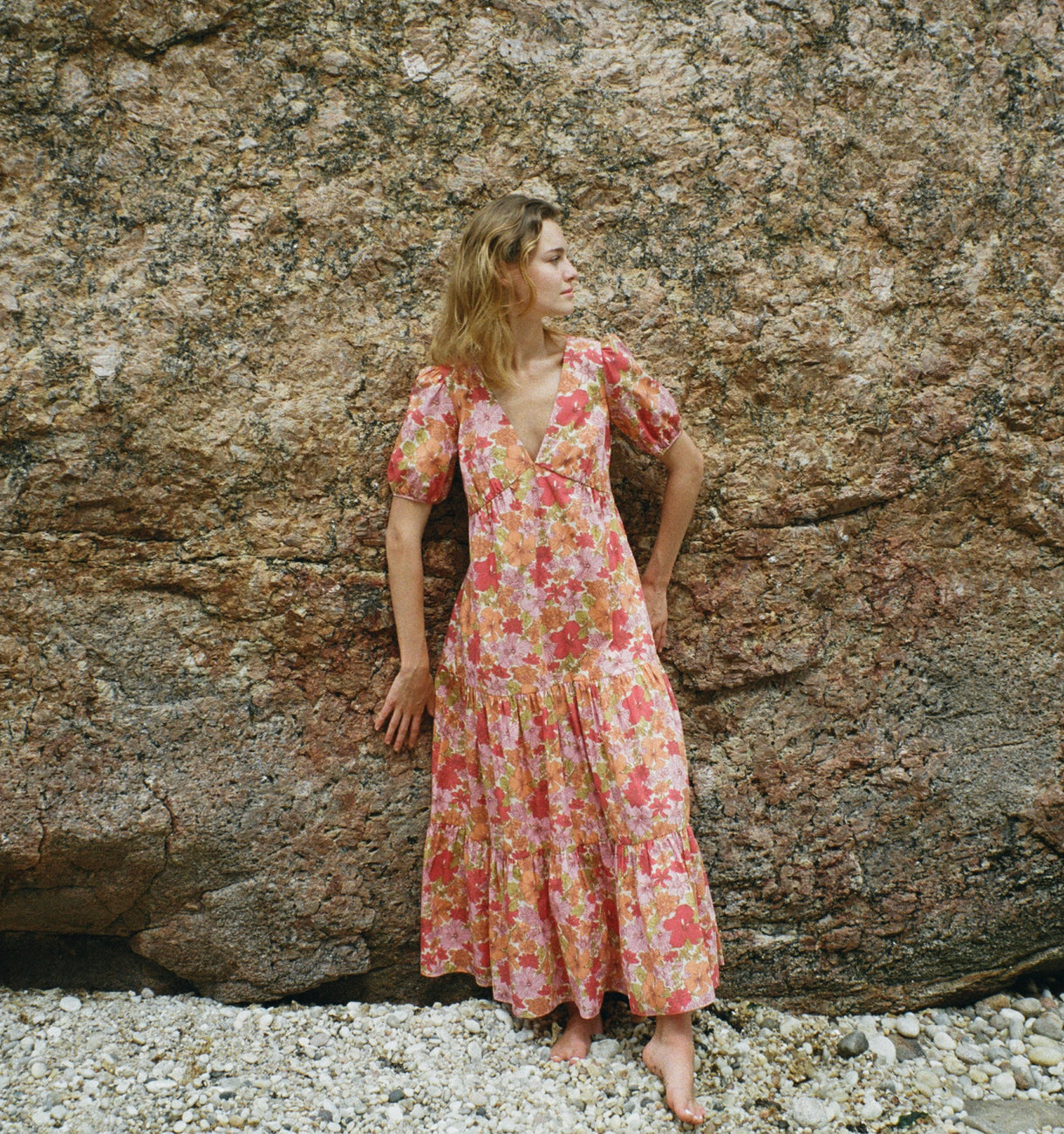 VNeck Dress in Warm Hibiscus