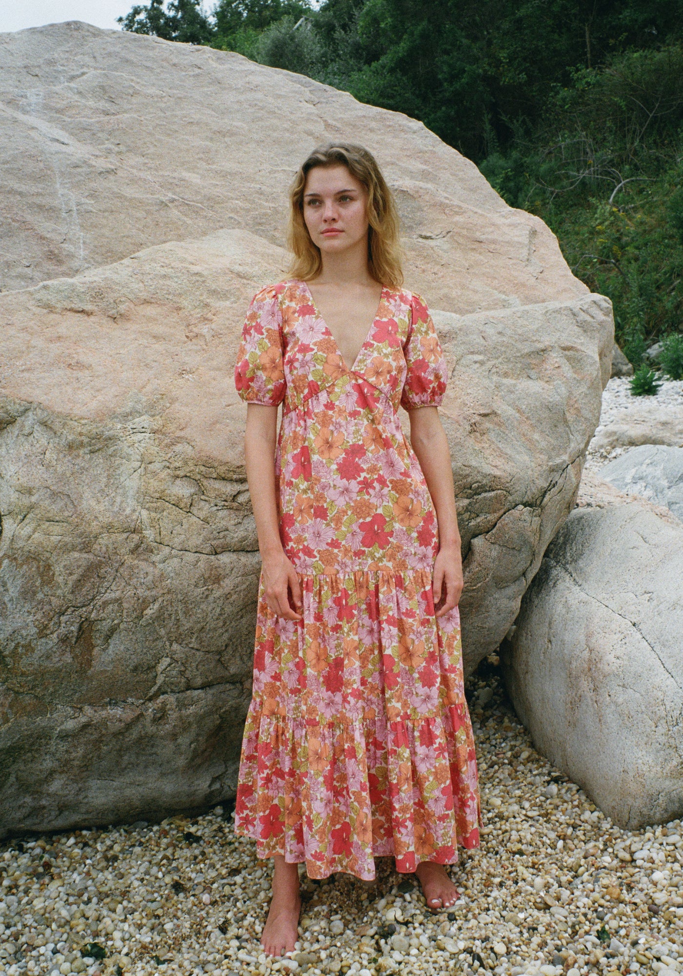 VNeck Dress in Warm Hibiscus