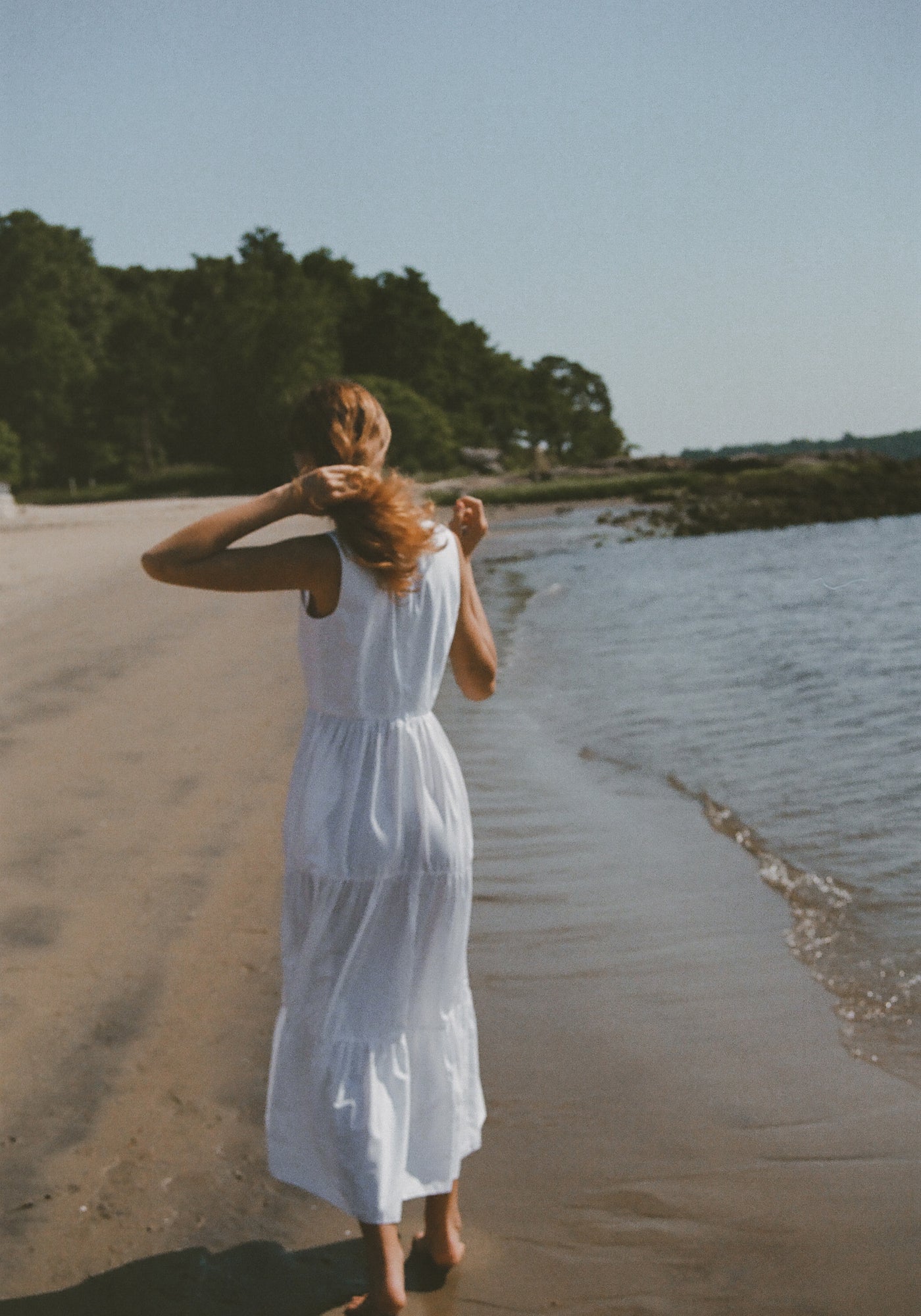 Round Neck Dress in White Poplin