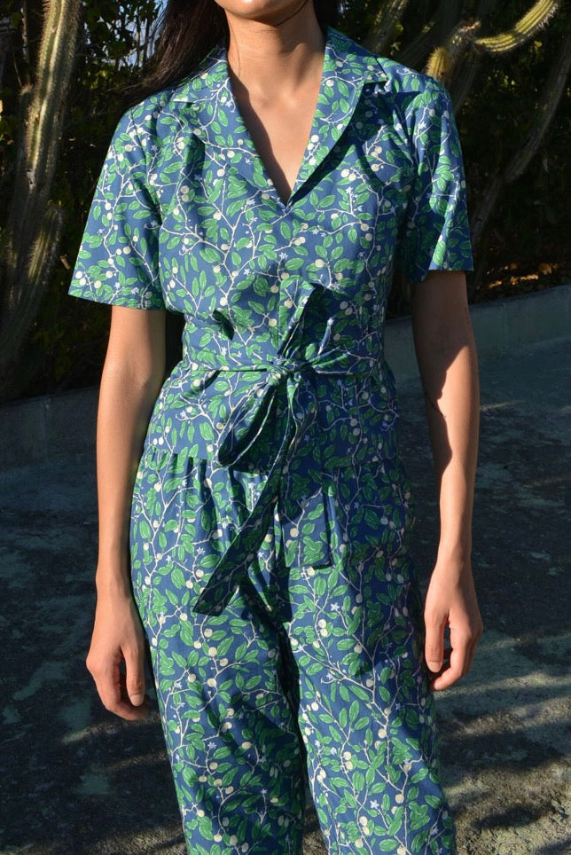 Wrap Tie Top in Dark Blue Limes
