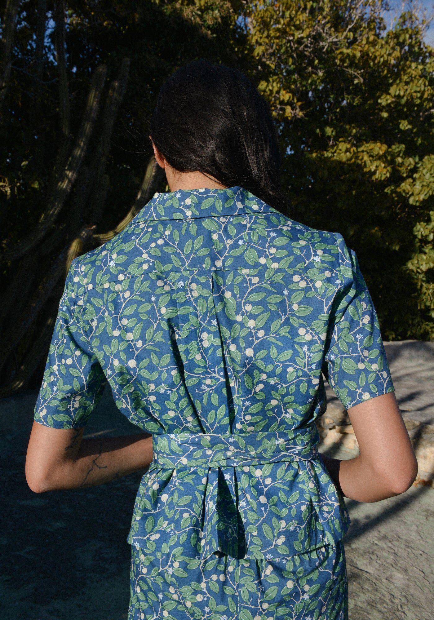 Wrap Tie Top in Dark Blue Limes