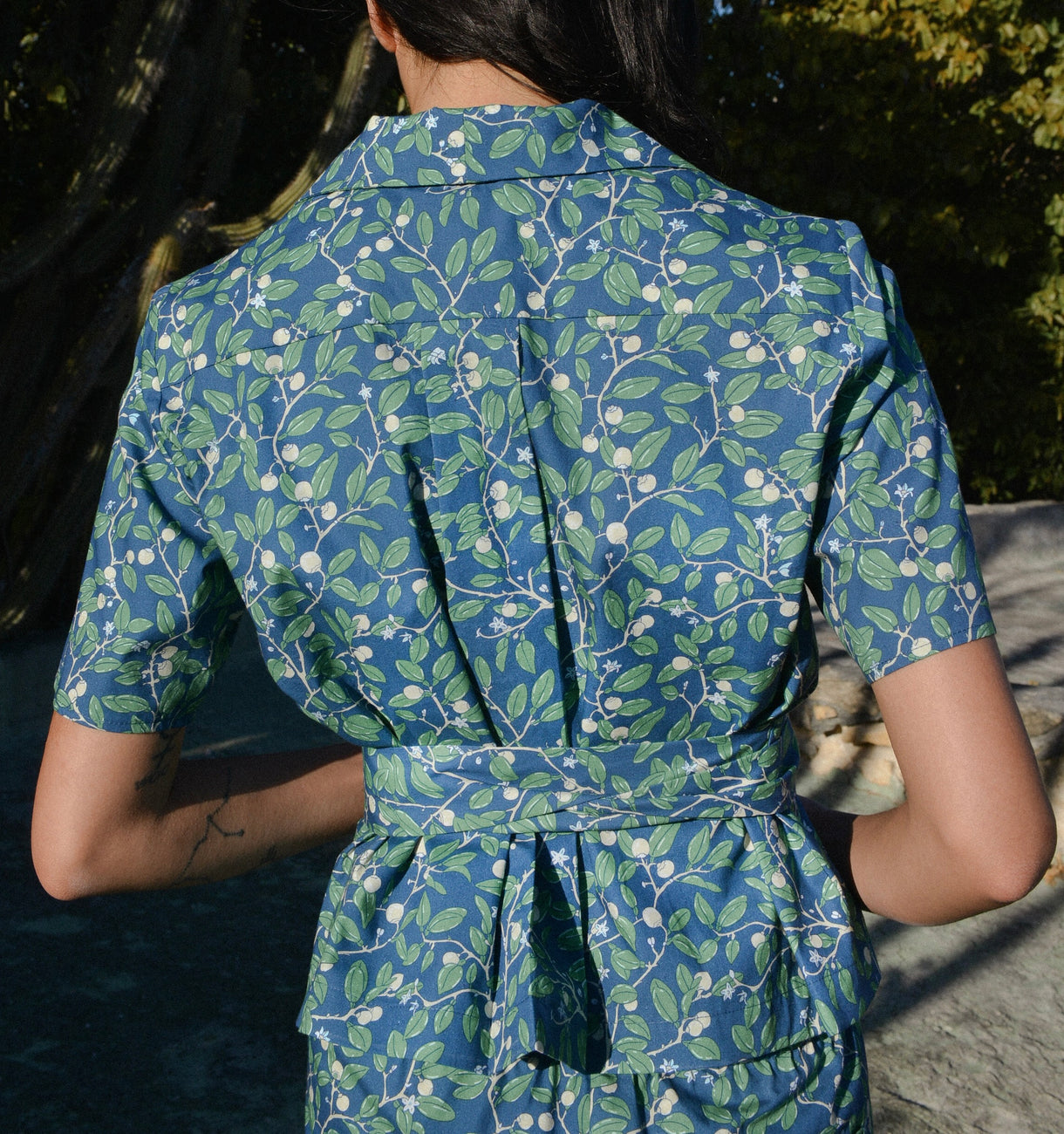 Wrap Tie Top in Dark Blue Limes