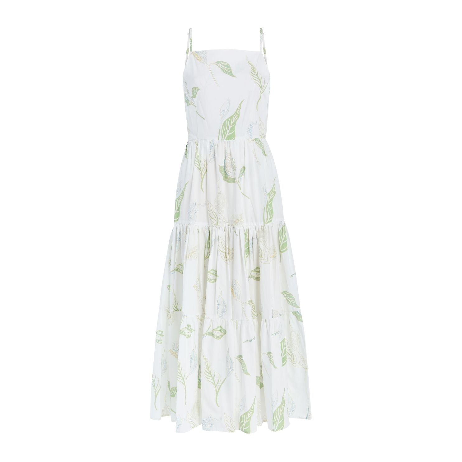 Tiered Dress in White with White Peace Lily