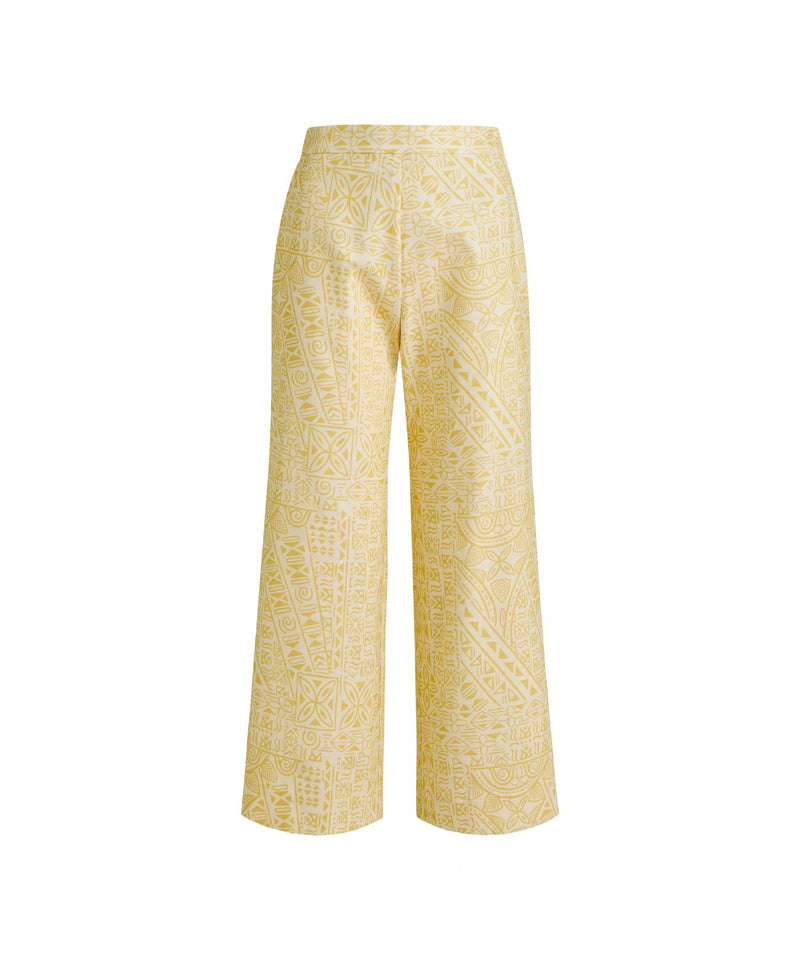 High-Waisted, Wide-Leg Pants in Yellow Island Geometric