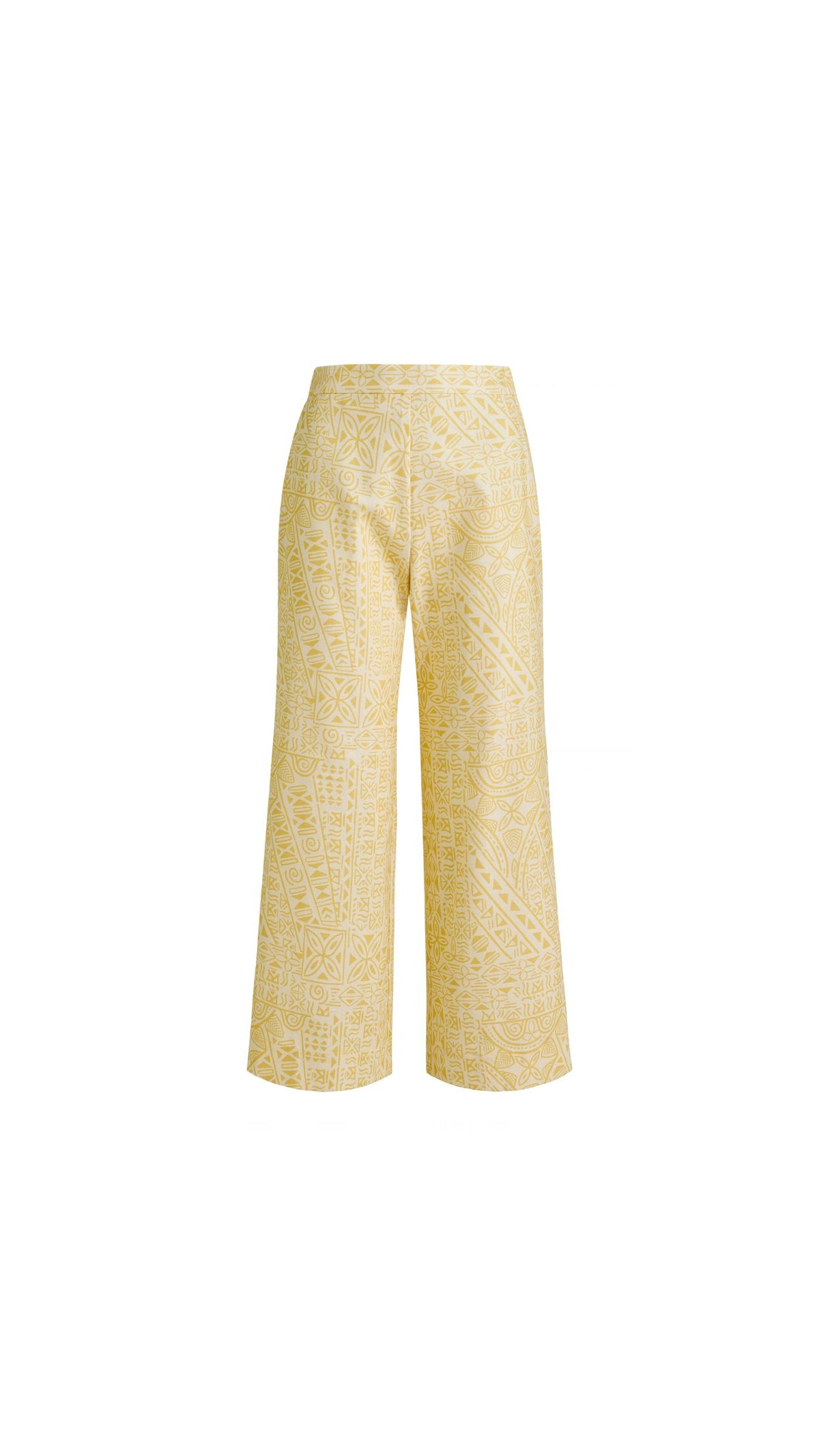 High-Waisted, Wide-Leg Pants in Yellow Island Geometric