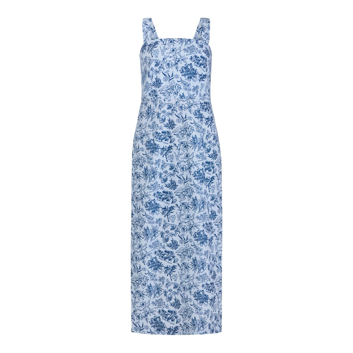 Long Slip Dress in Blue Flora