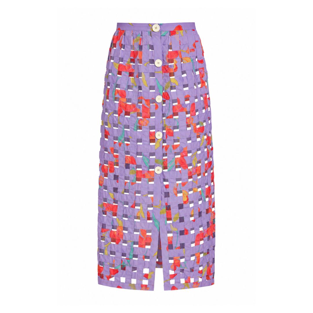 Basket Skirt in Violet Hibiscus
