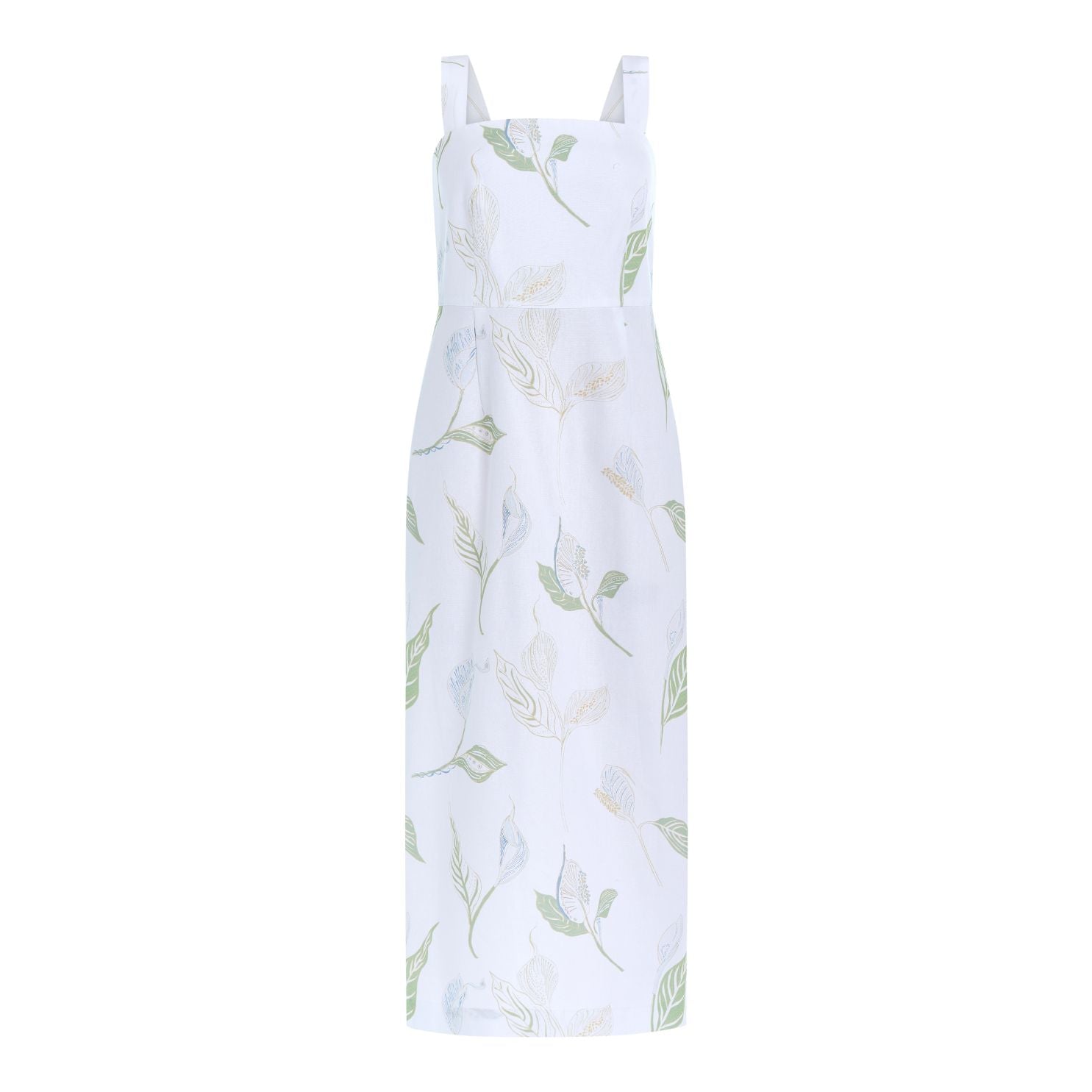 Long Slip Dress in White Peace Lily