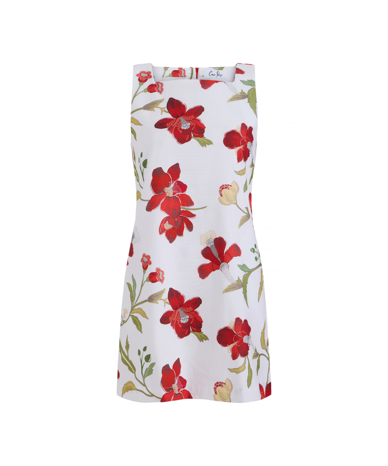 Classic Mini Shift Dress in Red Hibiscus