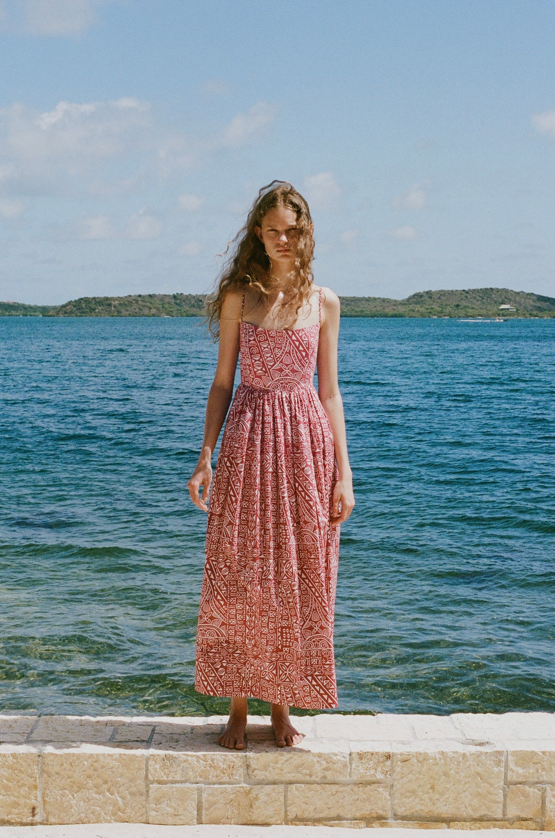 Emerson Dress in Burgundy Island Geometric