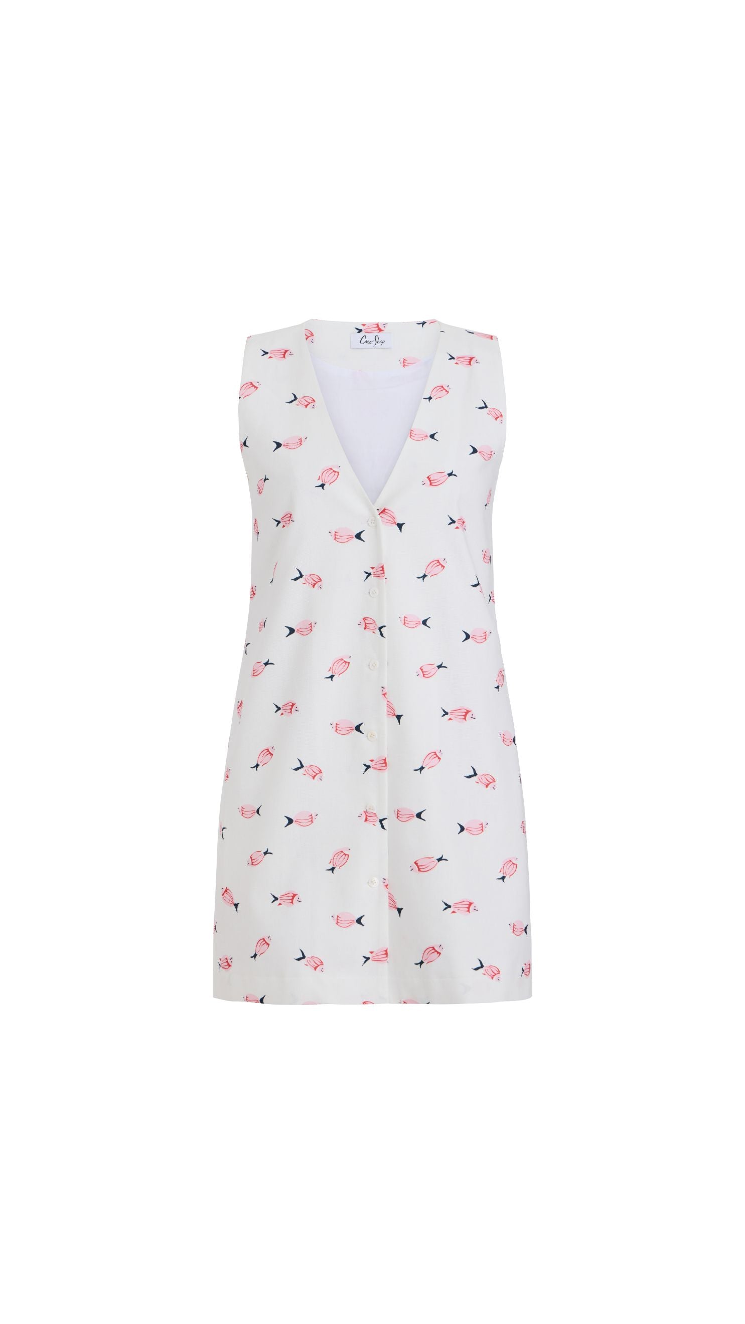 V-Neck Mini Dress in Vintage Pink Fish