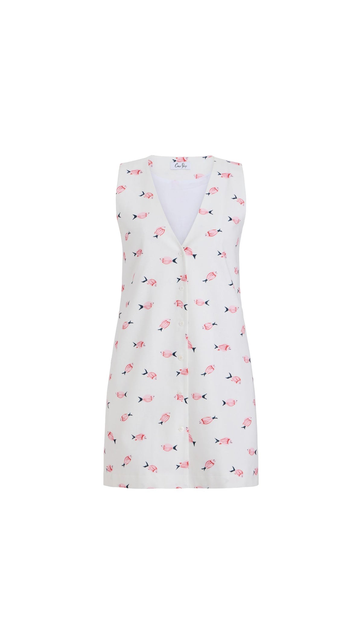 V-Neck Mini Dress in Vintage Pink Fish