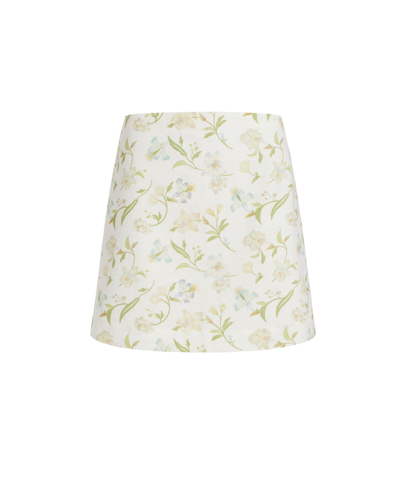 Mini Skirt in White Hibiscus