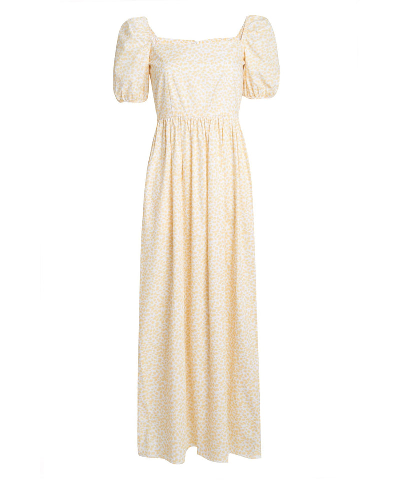 Short-Sleeve Maxi Dress in Yellow Leaf