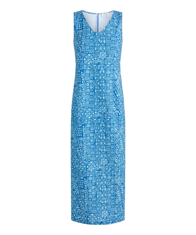Alden V-Neck Dress in Blue Island Geometric