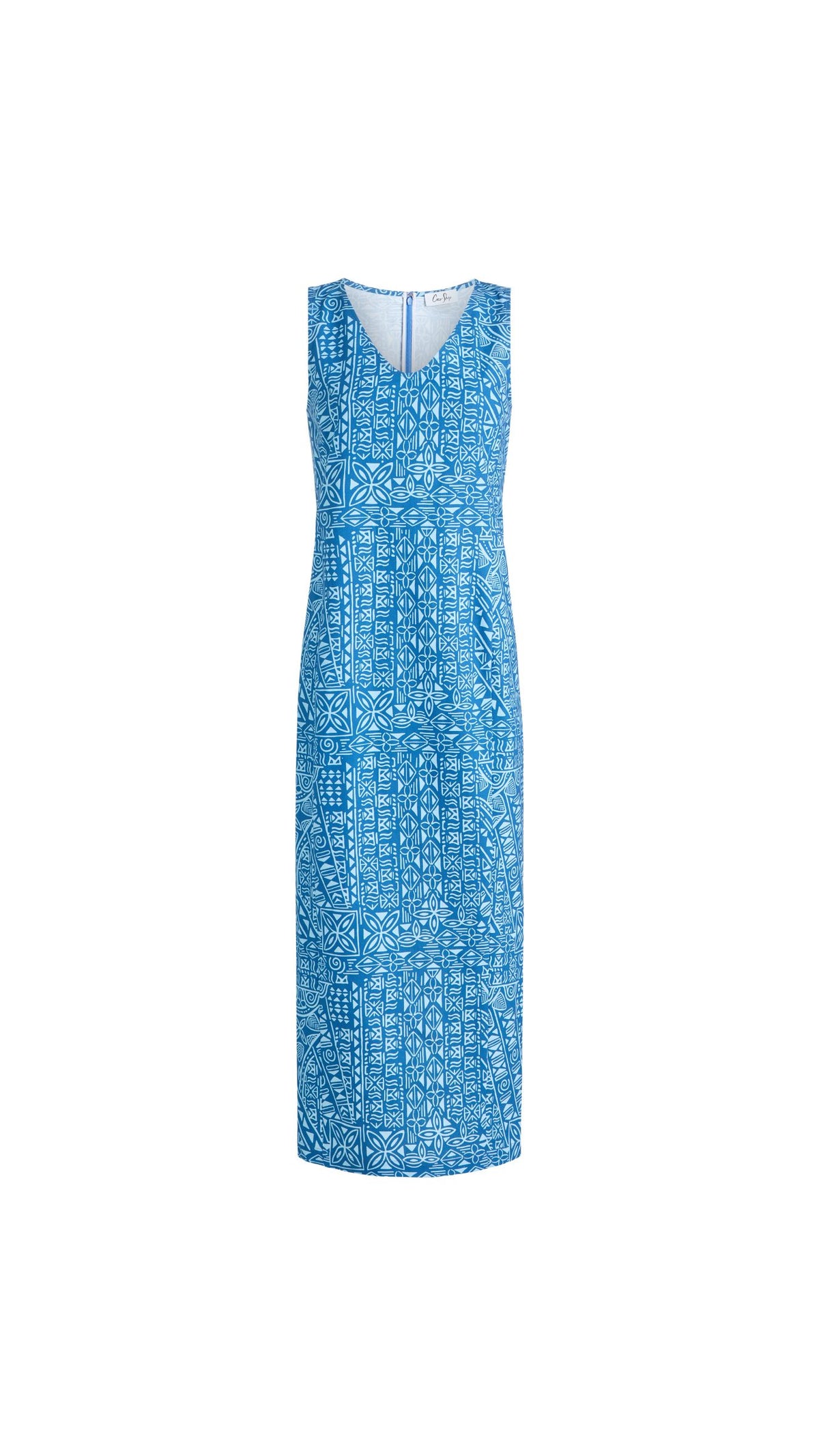 Alden V-Neck Dress in Blue Island Geometric