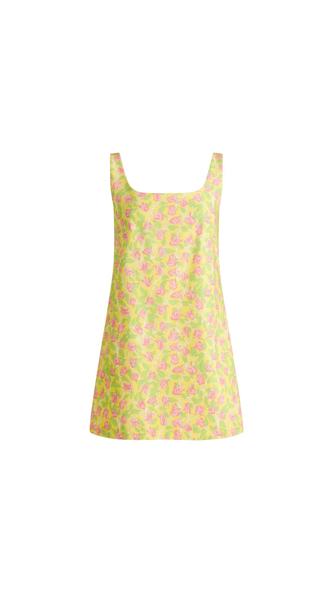 Cappie Mini Dress in Yellow with Pink Bougainvillea