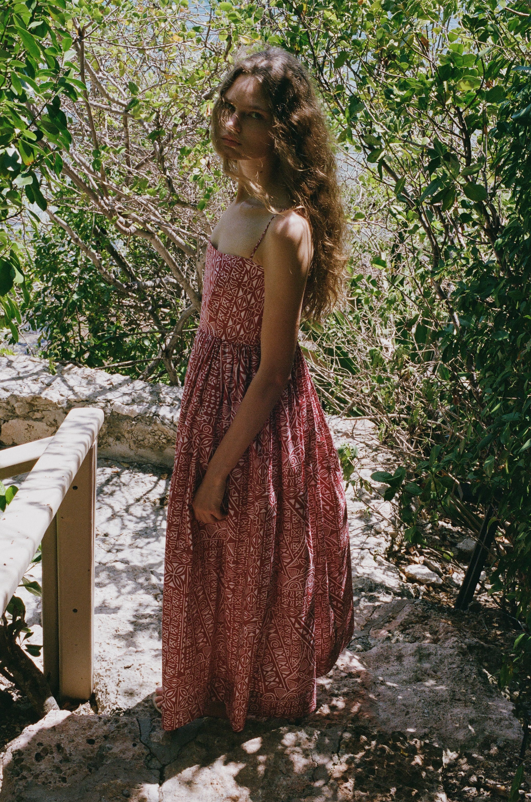 Emerson Dress in Burgundy Island Geometric