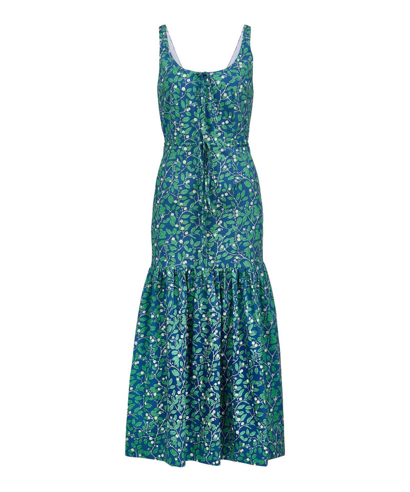 Double Drawstring Dress in Dark Blue Limes