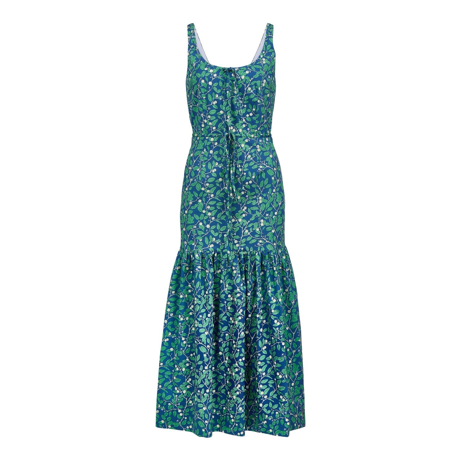 Double Drawstring Dress in Dark Blue Limes