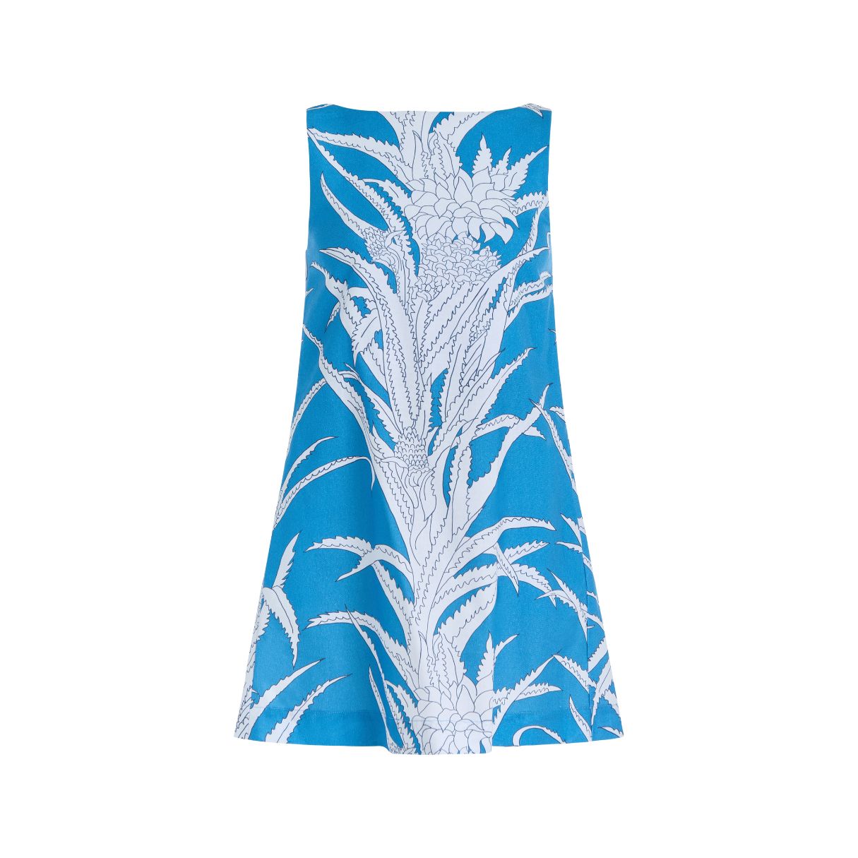 PREORDER: Pleated-Back Mini Dress in Blue Pineapple