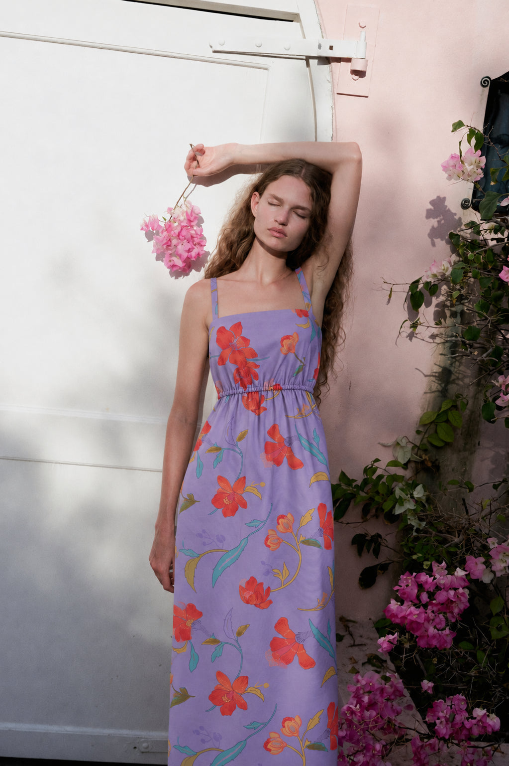 Cinched Slip Dress in Violet Hibiscus