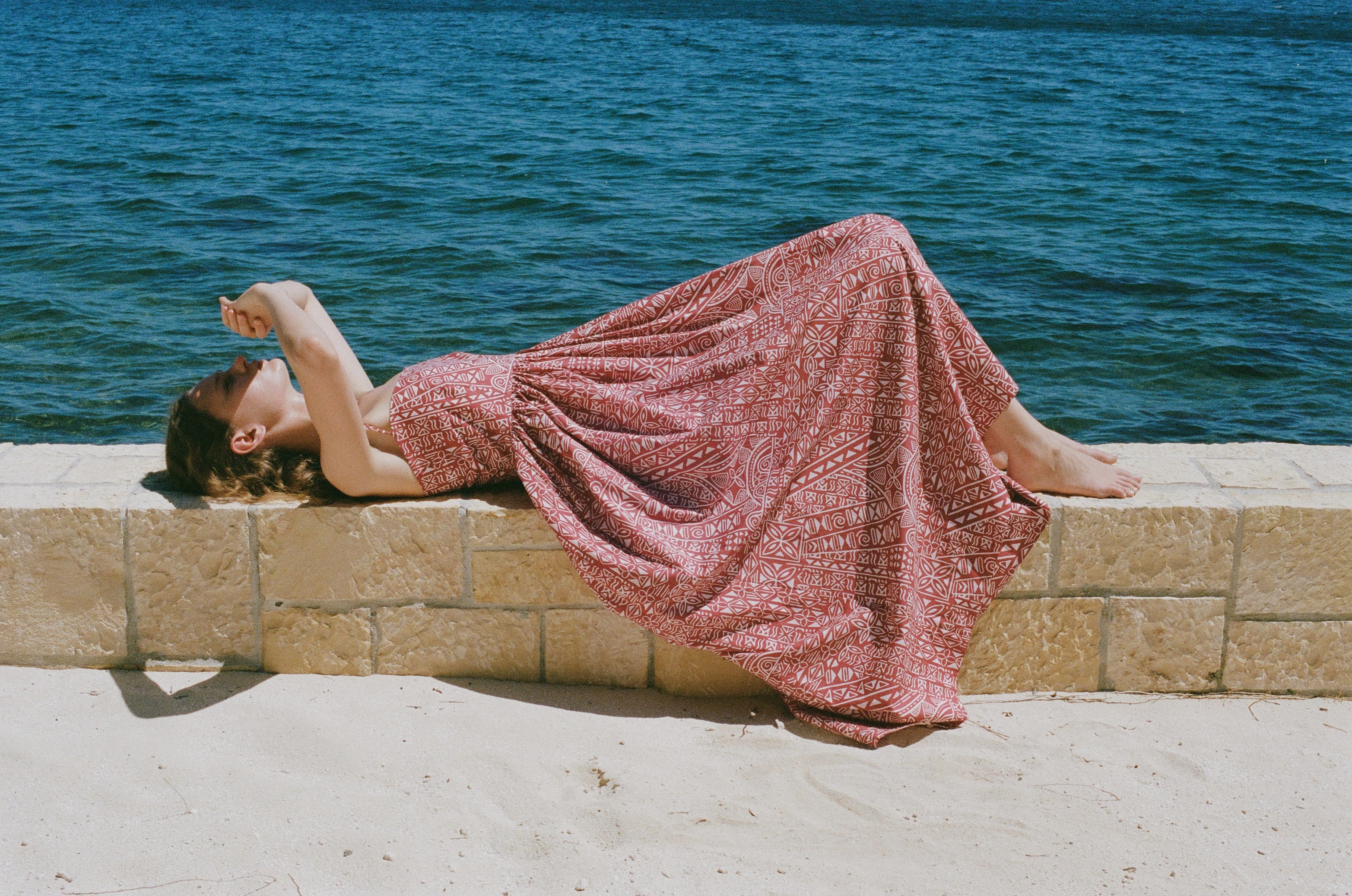 Emerson Dress in Burgundy Island Geometric
