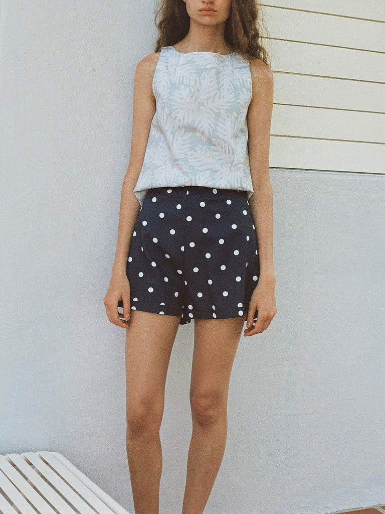 High-Waisted Shorts in Navy Dot