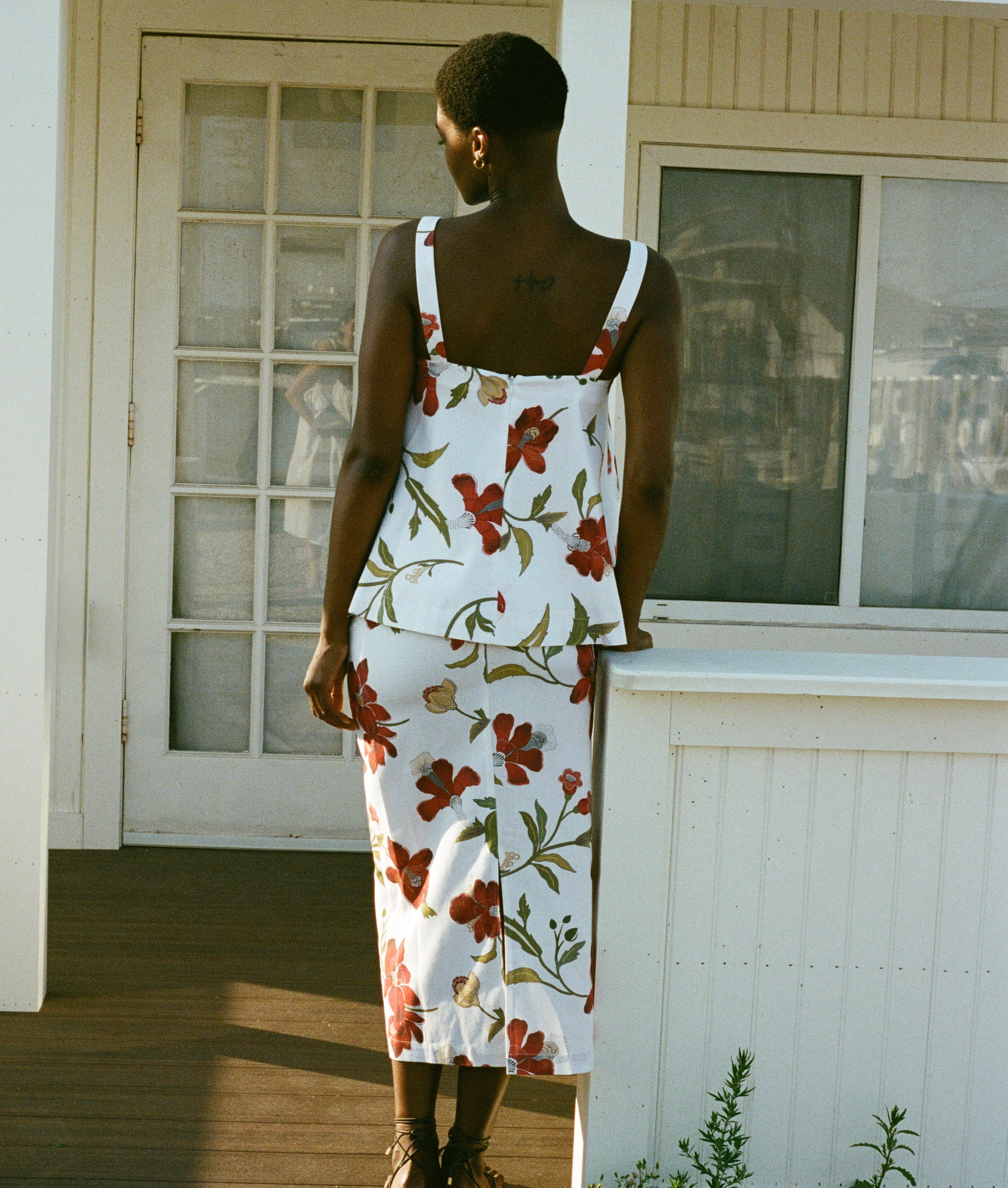 Pencil Skirt in Red Hibiscus