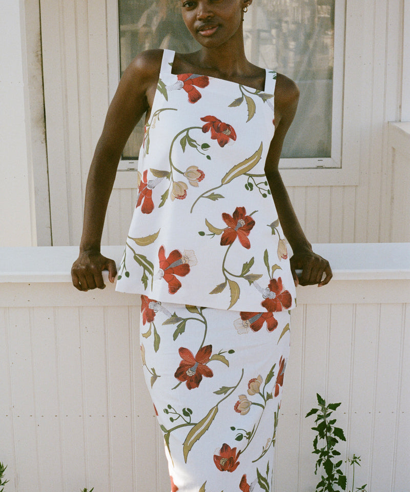 Pencil Skirt in Red Hibiscus