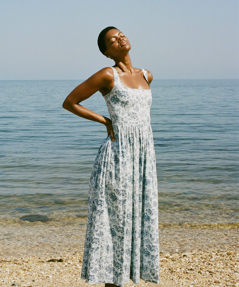 Scoop Neck Dress in Blue Flora