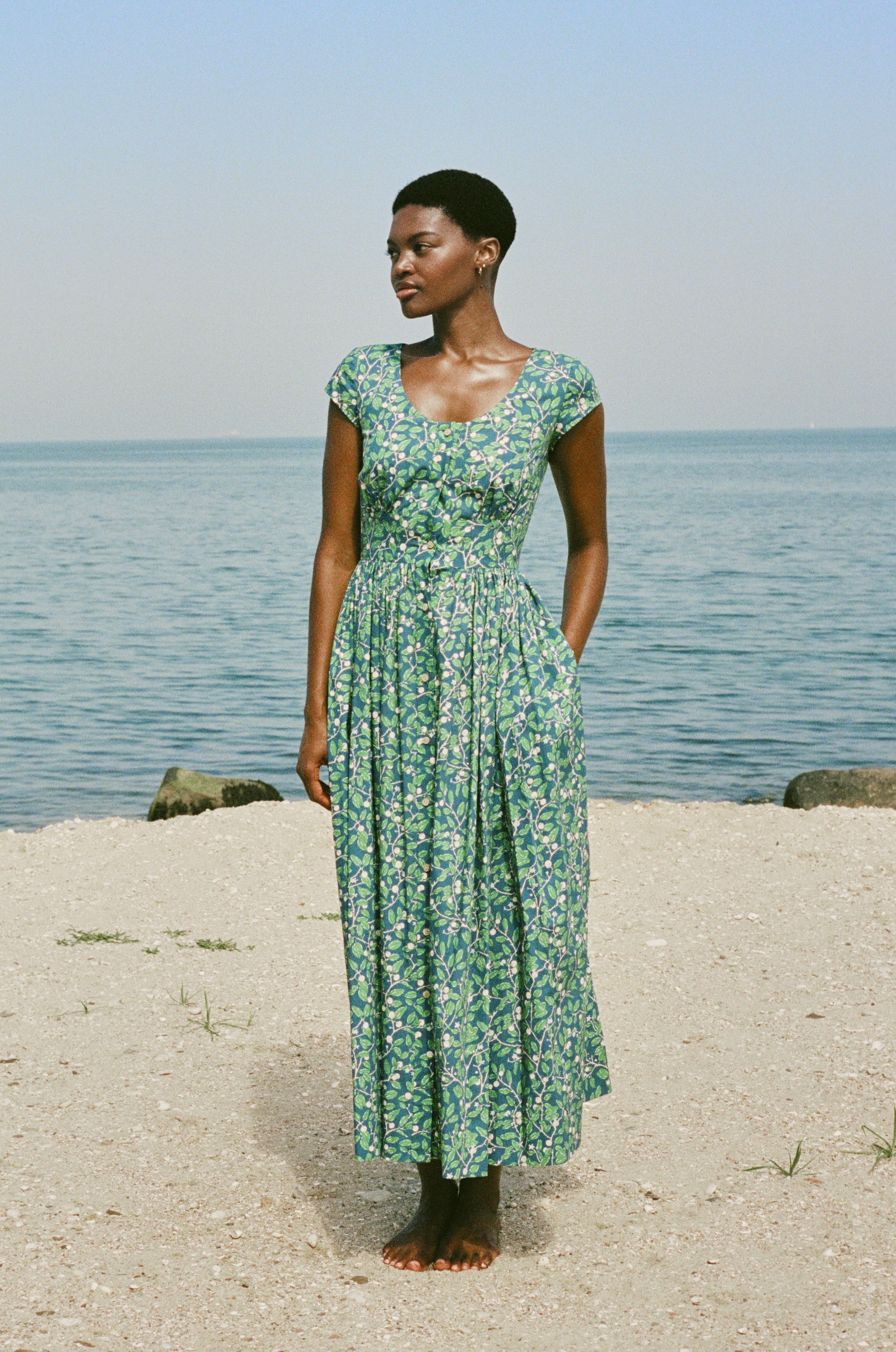 Mary Dress in Dark Blue Limes – Coco Shop