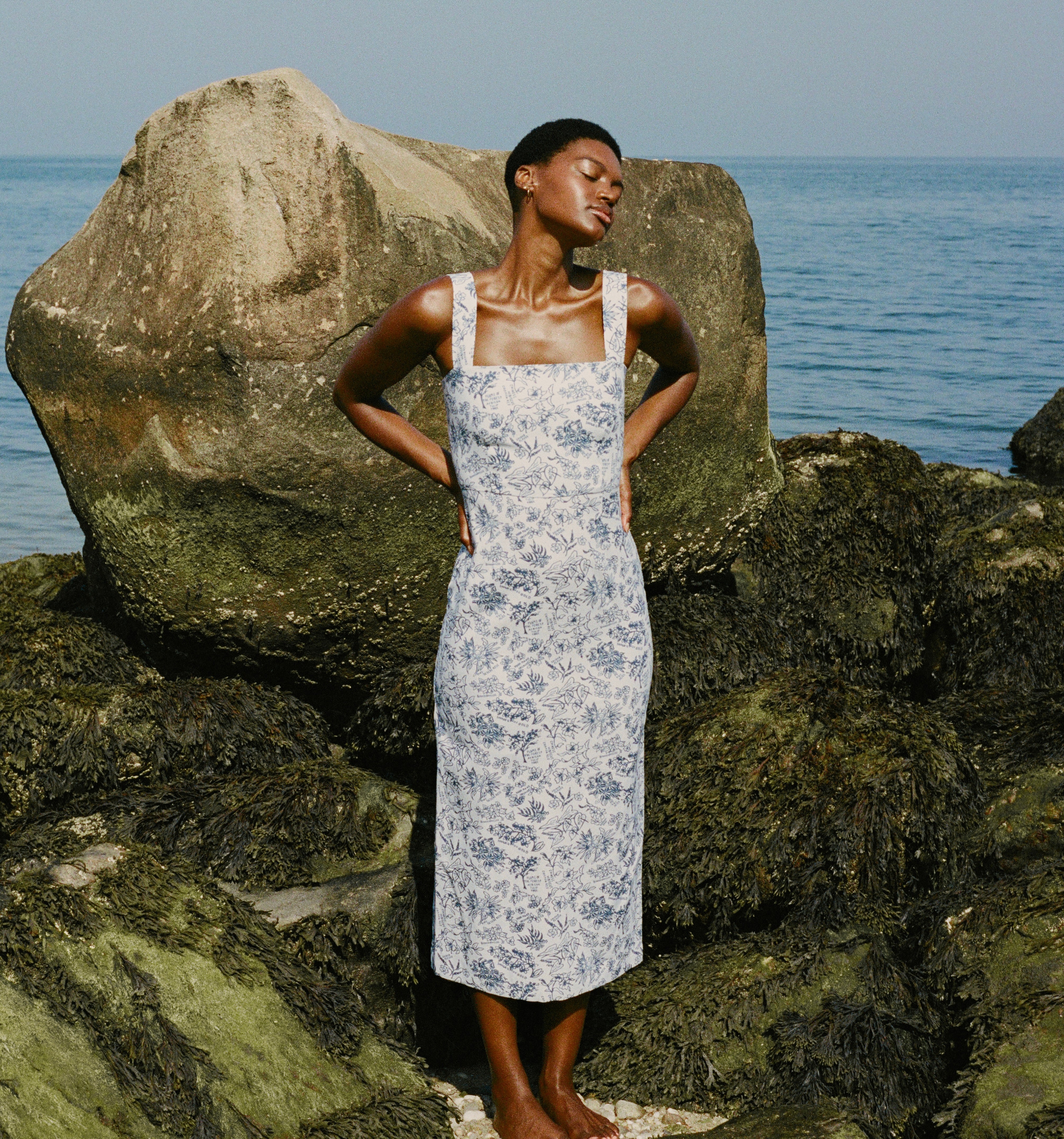 Long Slip Dress in Blue Flora