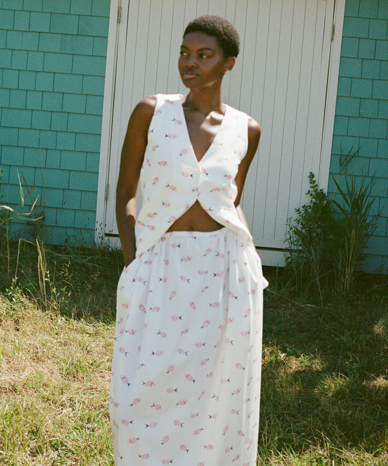 Elastic-Waist Skirt in Vintage Pink Fish