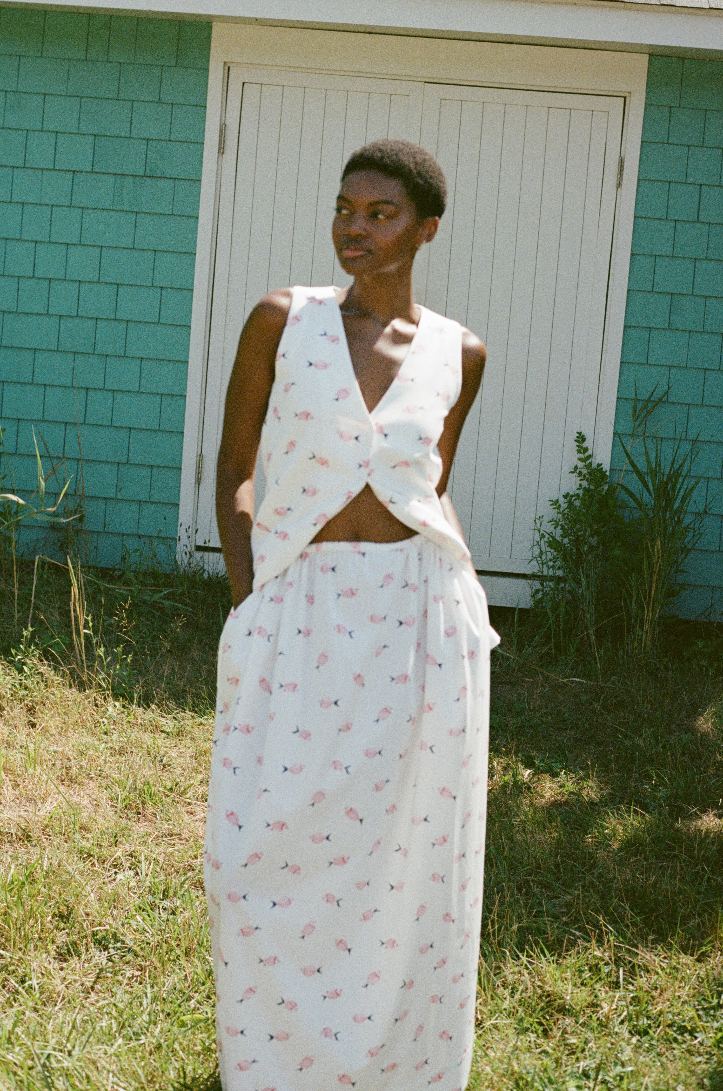 Elastic-Waist Skirt in Vintage Pink Fish