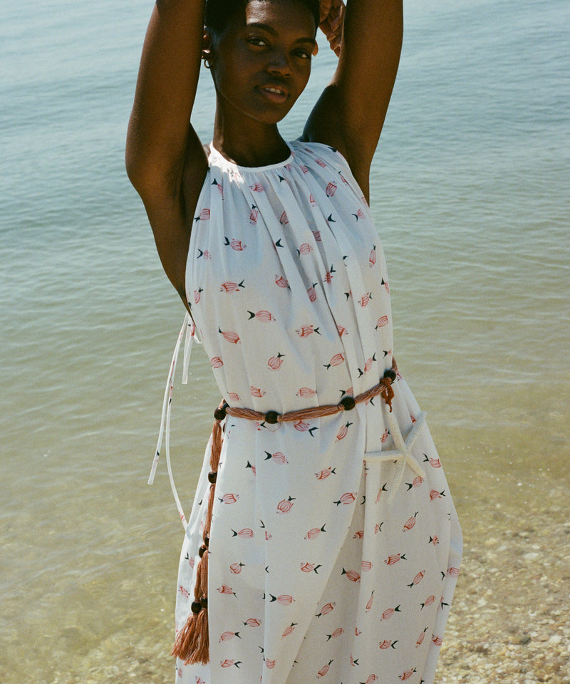 Halter Dress in Vintage Pink Fish