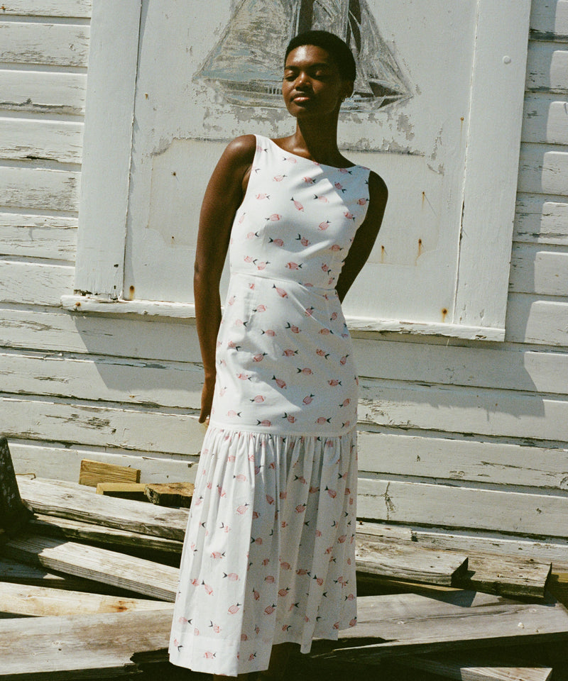 Low-Back Dress in Vintage Pink Fish