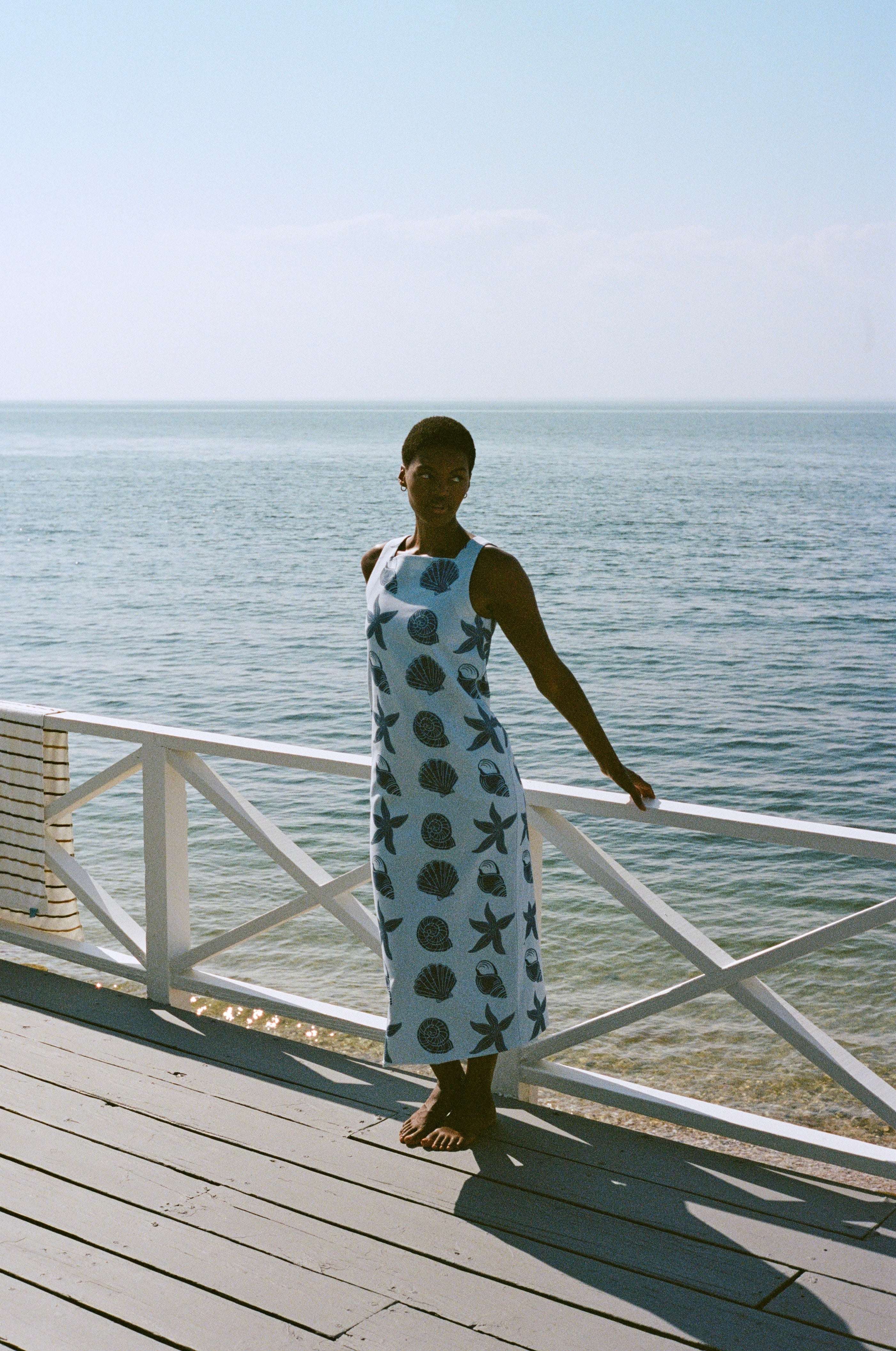 Ankle-Length Shift Dress in Blue Large Shell