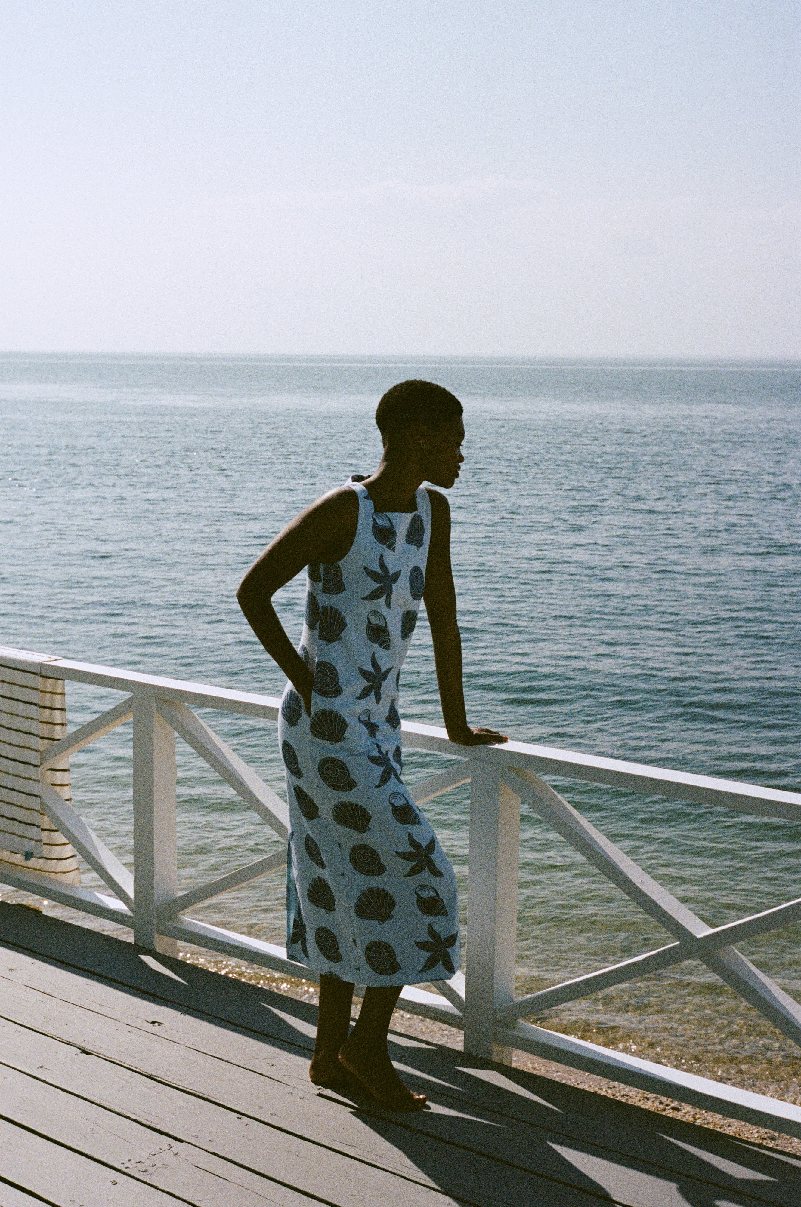 Ankle-Length Shift Dress in Blue Large Shell