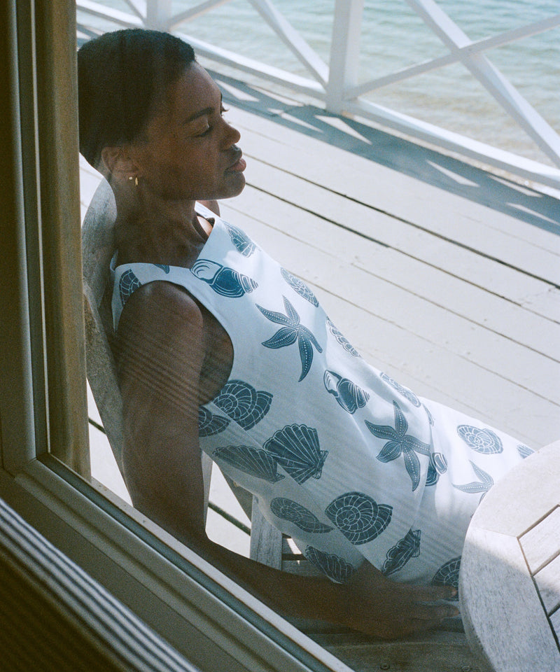 Ankle-Length Shift Dress in Blue Large Shell