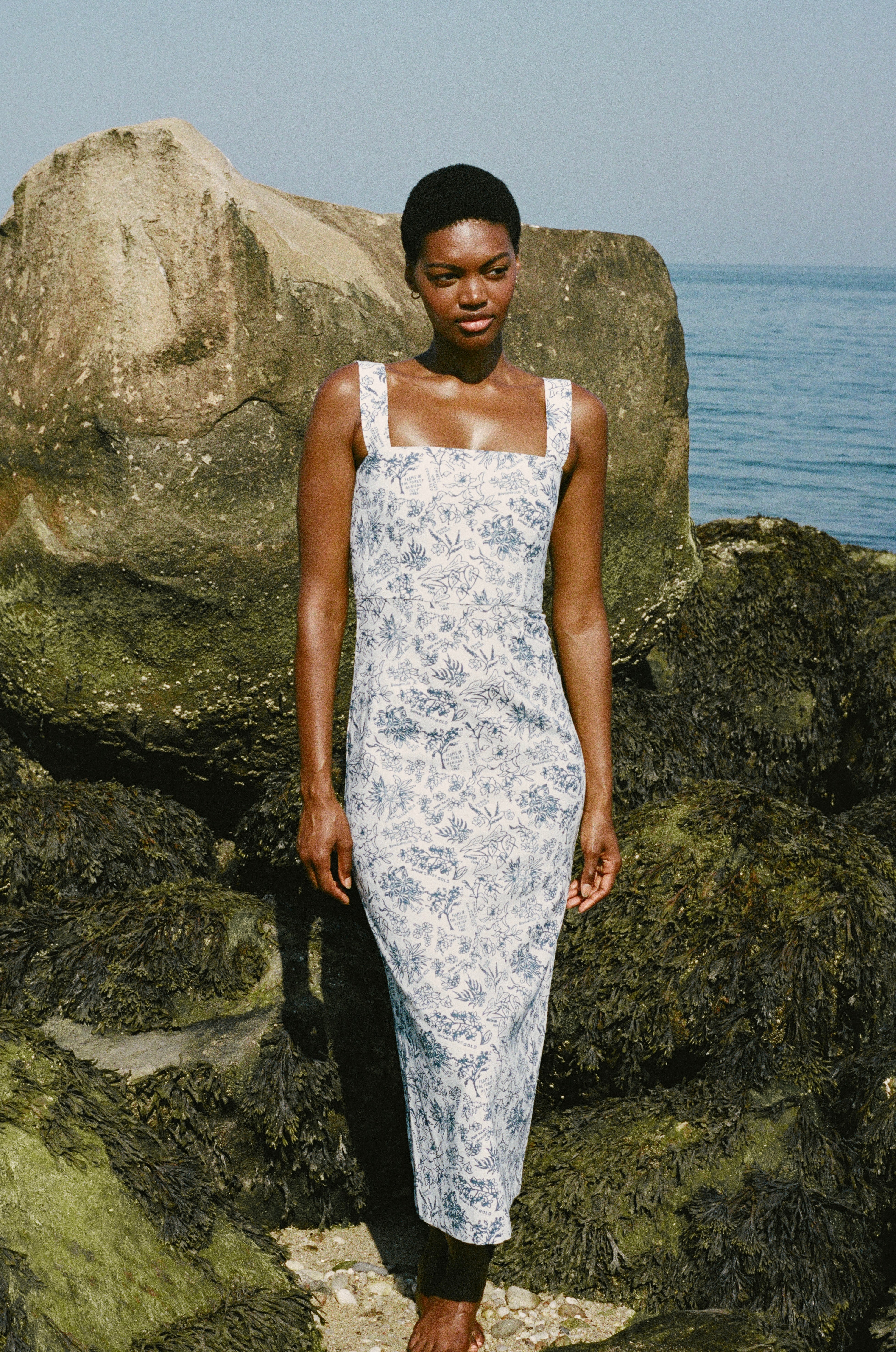 Long Slip Dress in Blue Flora